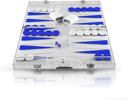 Pursonic Premium 18-Inch Lucite Backgammon Set - Elegant Design for Timeless Enjoyment (Blue)