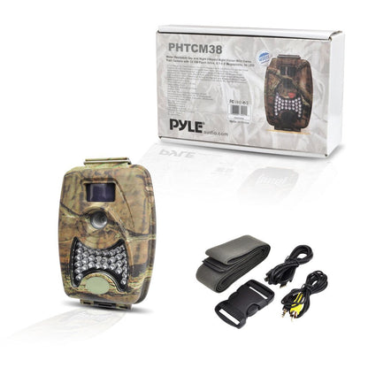 Pyle PHTCM38 Water Resistant Wild Game Trail Scouting Camera with Infrared Night Vision, Record Video, Snap Images and Invisible Flash