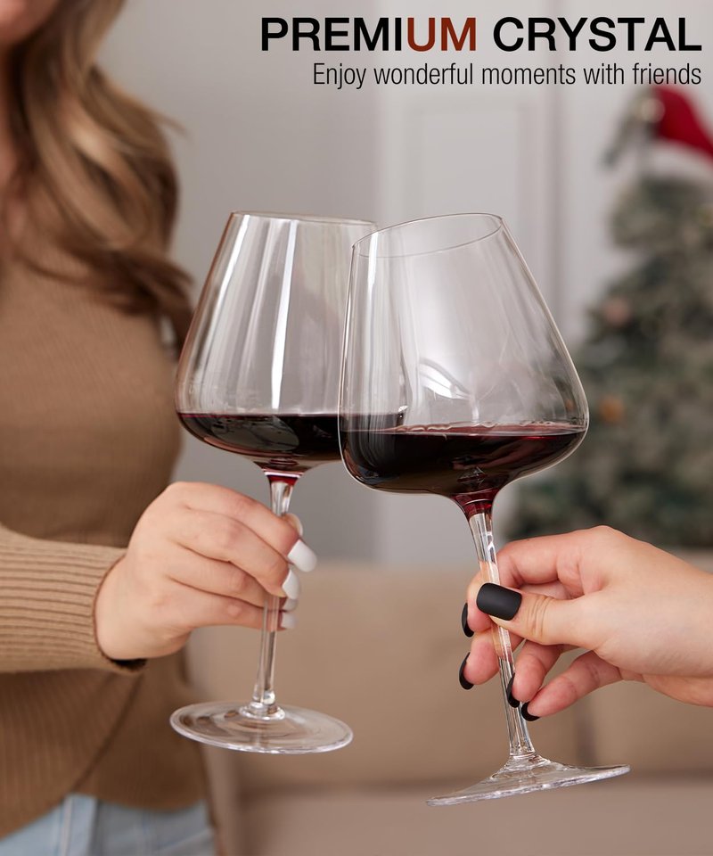 OJA Red Wine Glasses Set of 2, Large Burgundy Glasses 23 OZ, Hand Blown Crystal Glass Light, Clear, Best for Wine tasting, Birthday, Christmas, Anniversary, Father's Day
