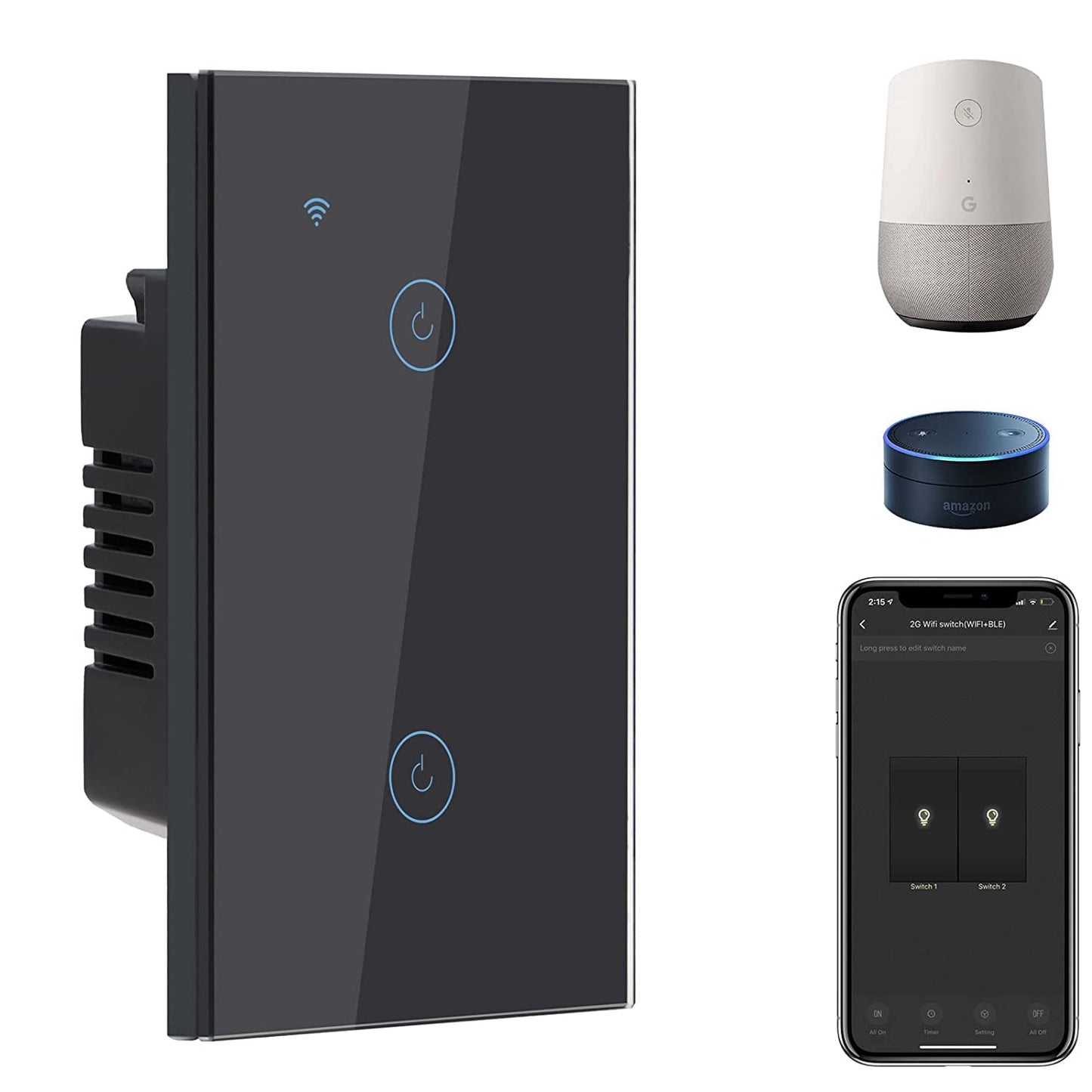 BSEED Smart Light Switch,1 Gang WiFi Touch Switch with Smart Life APP Control and Timing Function,Black Single Pole Switches Work with Amazon Alexa,Google Assistant -(3 Way) Multi-Control Association