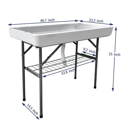 GUAGUA Ice Cooler Table - Portable Bar Table for Events Outdoor Cooler Stand with Drain for Parties Drink Foldable Picnic Table Party (WhiteA)