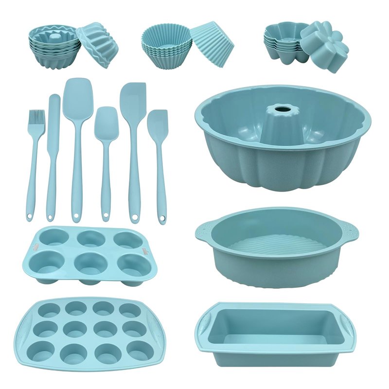 29PCS Nonstick Silicone Baking Set With Bakeable Mini Cake Pans, Bakeware for Oven, Molds and Heat Resistant Spatulas