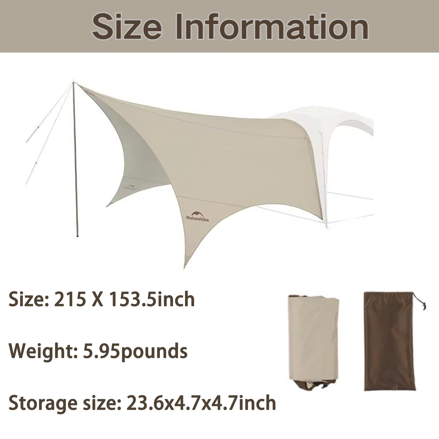 Naturehike Quarter/Hexagonal Camping Tent Canopy Sun Shade,Outdoor Tent for Camping,Fishing,Picnics, Available with Ground Cloth,Door Curtains (Expanded Tnet Canopy, Large)