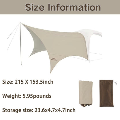 Naturehike Quarter/Hexagonal Camping Tent Canopy Sun Shade,Outdoor Tent for Camping,Fishing,Picnics, Available with Ground Cloth,Door Curtains (Expanded Tnet Canopy, Large)