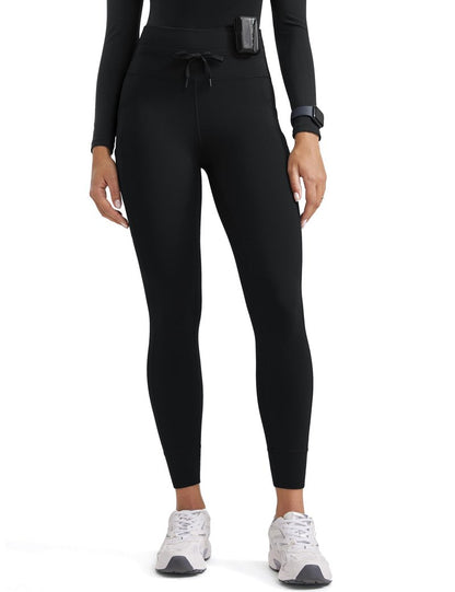 POPVIOLET Womens High Waisted Scrub Leggings 25" - 5 Pockets Drawstring Yoga Scrub Pants Medical Bottoms Stretch Soft Black Small