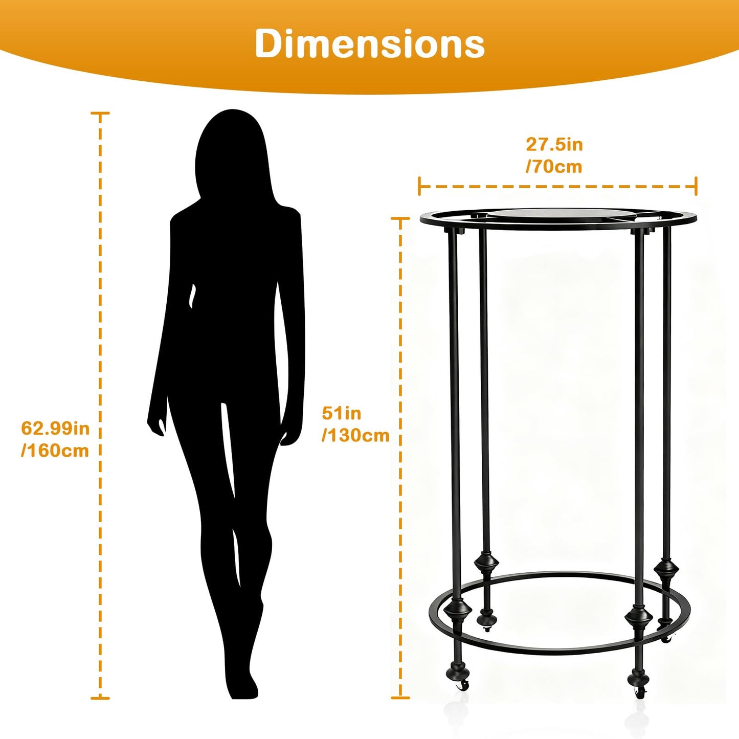 Round Garment Racks for Hanging Clothes, Portable Rolling Floor Standing Wardrobe Rack with Topper, Rotate 360 °Clothing Racks for Bedroom, Clothing Store, Dance Hall (Black, 27.5 inches x 51 inches)