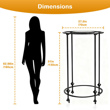 Round Garment Racks for Hanging Clothes, Portable Rolling Floor Standing Wardrobe Rack with Topper, Rotate 360 °Clothing Racks for Bedroom, Clothing Store, Dance Hall (Black, 27.5 inches x 51 inches)
