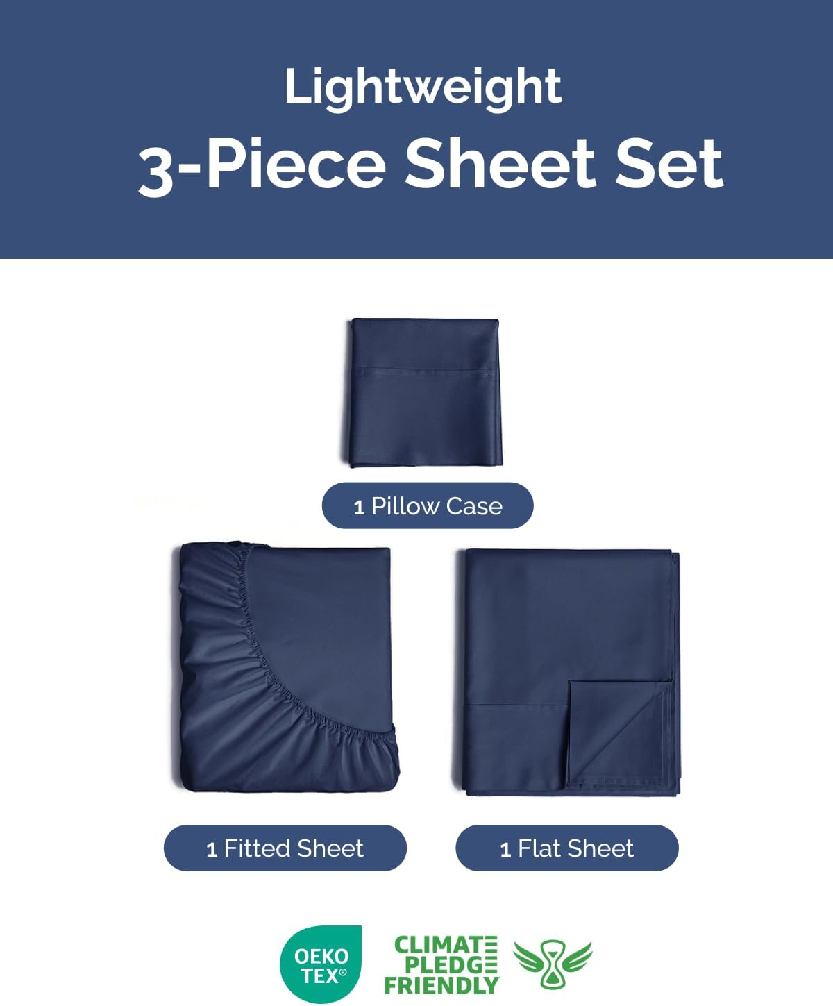 Lightweight Bed Sheet Set by [Brand Name] | Twin XL Cooling Sheets for Hot Sleepers - Breathable & Wrinkle Resistant - Navy Blue