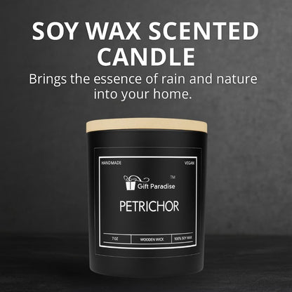 Gift Paradise® After Rain Candle (Petrichor) – 7 oz Soy Wax Candle with Wooden Wick, Fresh Earthy Rain Scent, Long Lasting Burn, Calming Nature Aroma, Luxury Glass Jar Gift for Home & Office