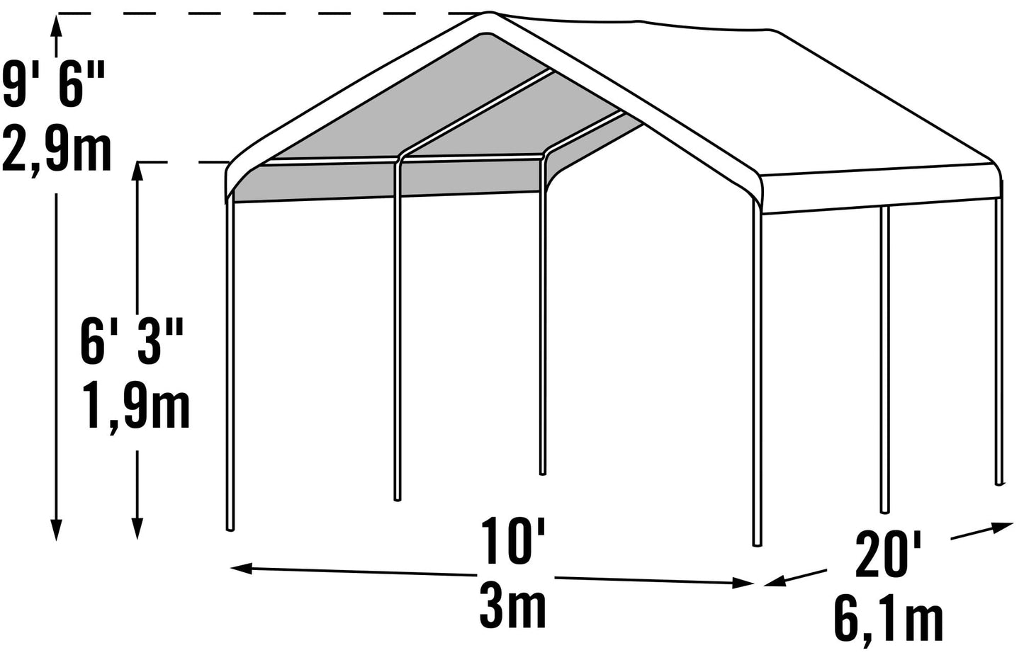 ShelterLogic 10' x 20' 6-Leg Agricultural Outdoor Shade Tent Canopy, UPF 50+, 100% Waterproof Small Storage Tent for Livestock and Crops, White