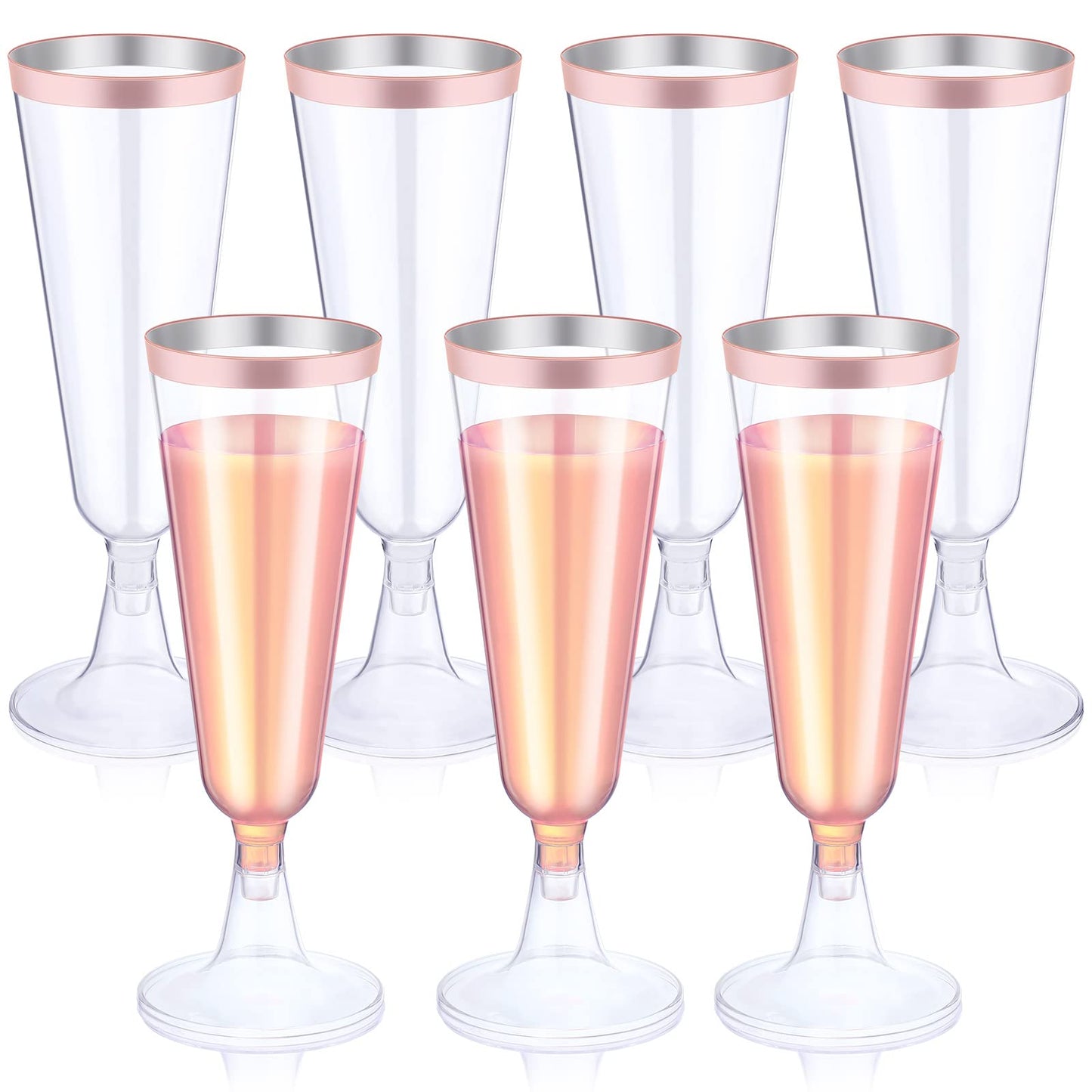 Thenshop 50 Pack Rose Gold Plastic Champagne Flutes 5.5 oz Elegant Clear Disposable Champagne Glasses Detachable Hard Toasting Glasses for Wedding Party Fancy Vino Cocktail Cups(Clear)
