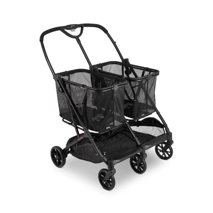Joovy Boot X2 Shopping Cart Featuring 122 lbs Total Weight Capacity, Dual Removable Totes, Swivel Tires for Easy Steering, One-Handed Compact Fold, and One-Step Parking Brake (Black Frame)