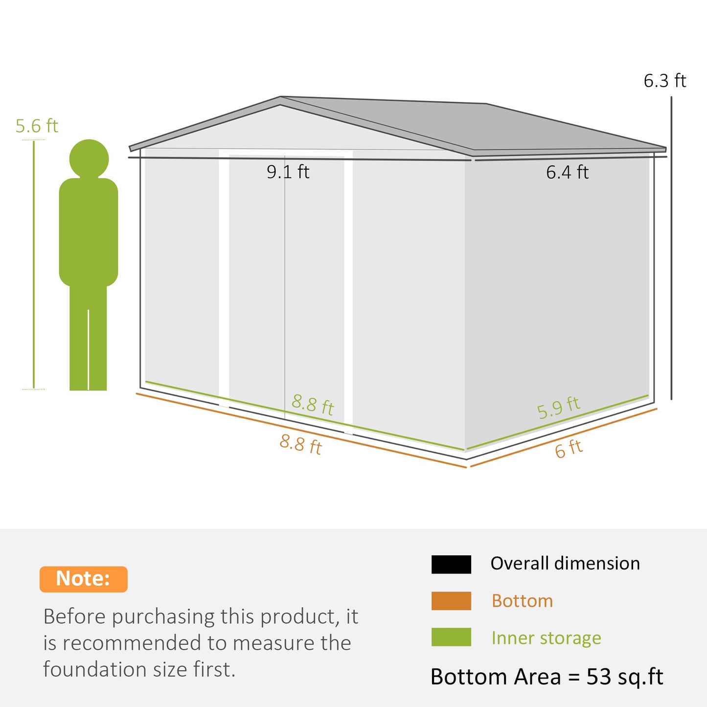 Outsunny 9' x 6' Outdoor Storage Shed, Garden Tool Metal Shed with Foundation Kit, Double Lockable Door, Air Vents and Sloping Roof, for Backyard, Patio, Lawn, Light Gray