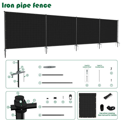 Goleray 5'Hx24'W Outdoor Freestanding Privacy Screen Fence Panels with Iron Poles, Mesh Shade Net Cover Temporary Fencing for Patio Backyard Garden Deck, Black