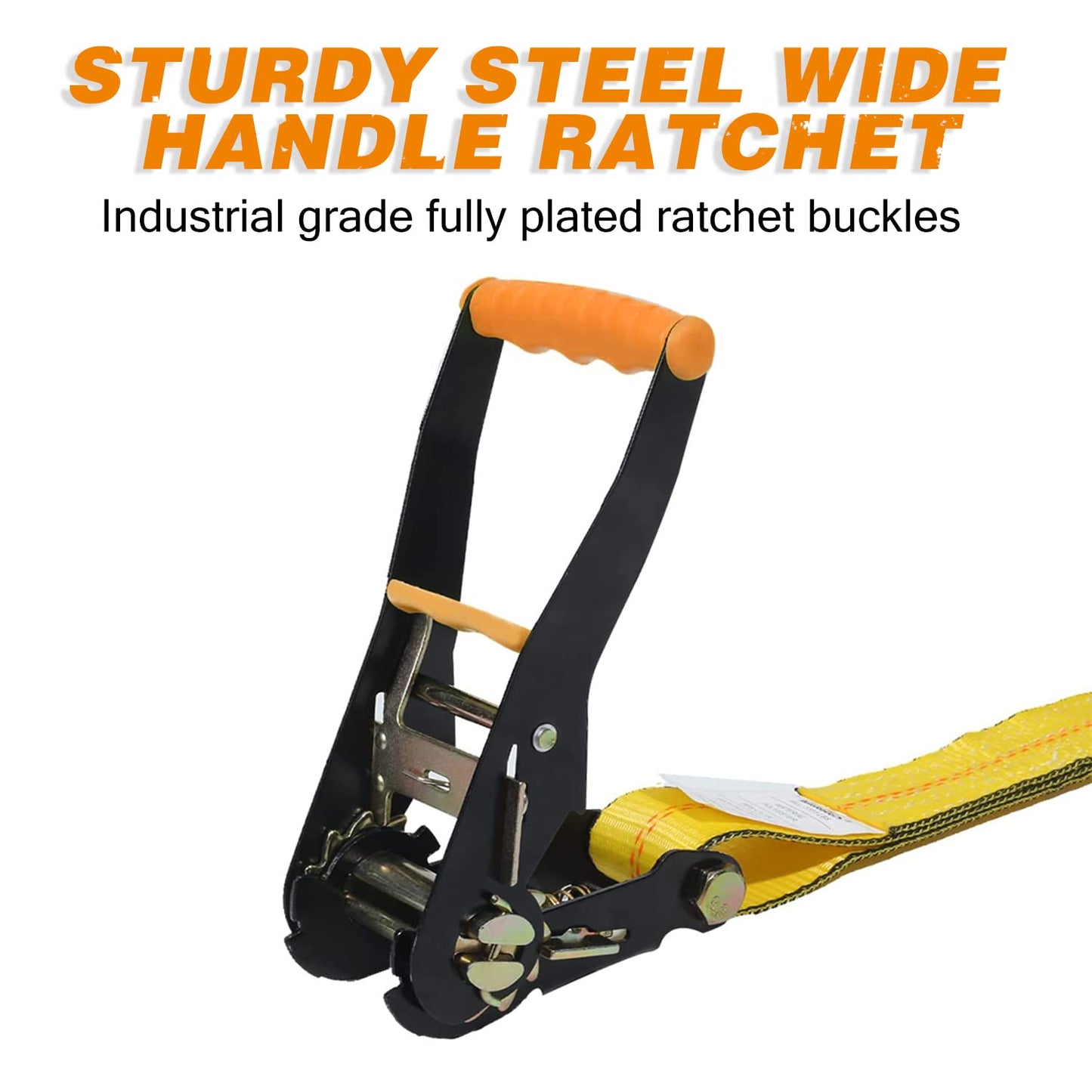 Autofonder Heavy Duty Adjustable Car Tie Down Kit with Snap Hooks -Break Strength 10,000 lbs-Working Load 3333 lbs-Bonus Includes 4 Pack 36" Axle Straps with D-Ring(Yellow)