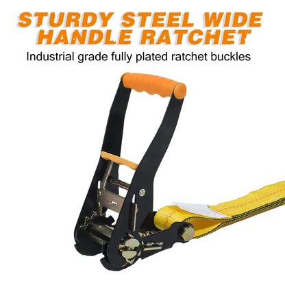 Autofonder Heavy Duty Adjustable Car Tie Down Kit with Snap Hooks -Break Strength 10,000 lbs-Working Load 3333 lbs-Bonus Includes 4 Pack 36" Axle Straps with D-Ring(Yellow)