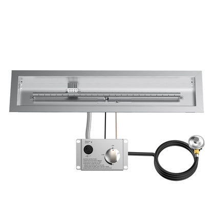 Skyflame 30" Linear Stainless Steel Fire Pit Drop-in Burner Kit with Flame Sensing, Electronic Spark Ignition, and Propane Regulator Hose Set