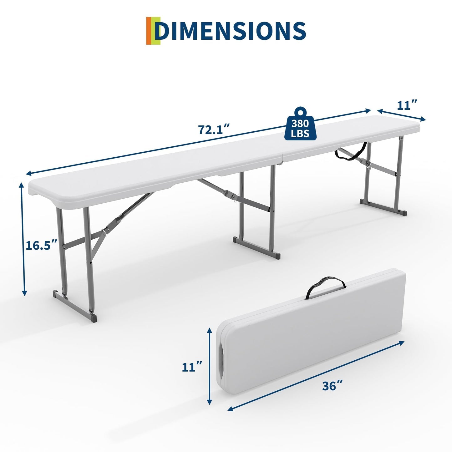 EliteEdge 6Ft Plastic Folding Bench, 2 Pack Portable Folding Bench, Foldable HDPE Waterproof Outdoor Benches with Carrying Handle Picnic Camping Sports Party Activities, White (White-2pc)
