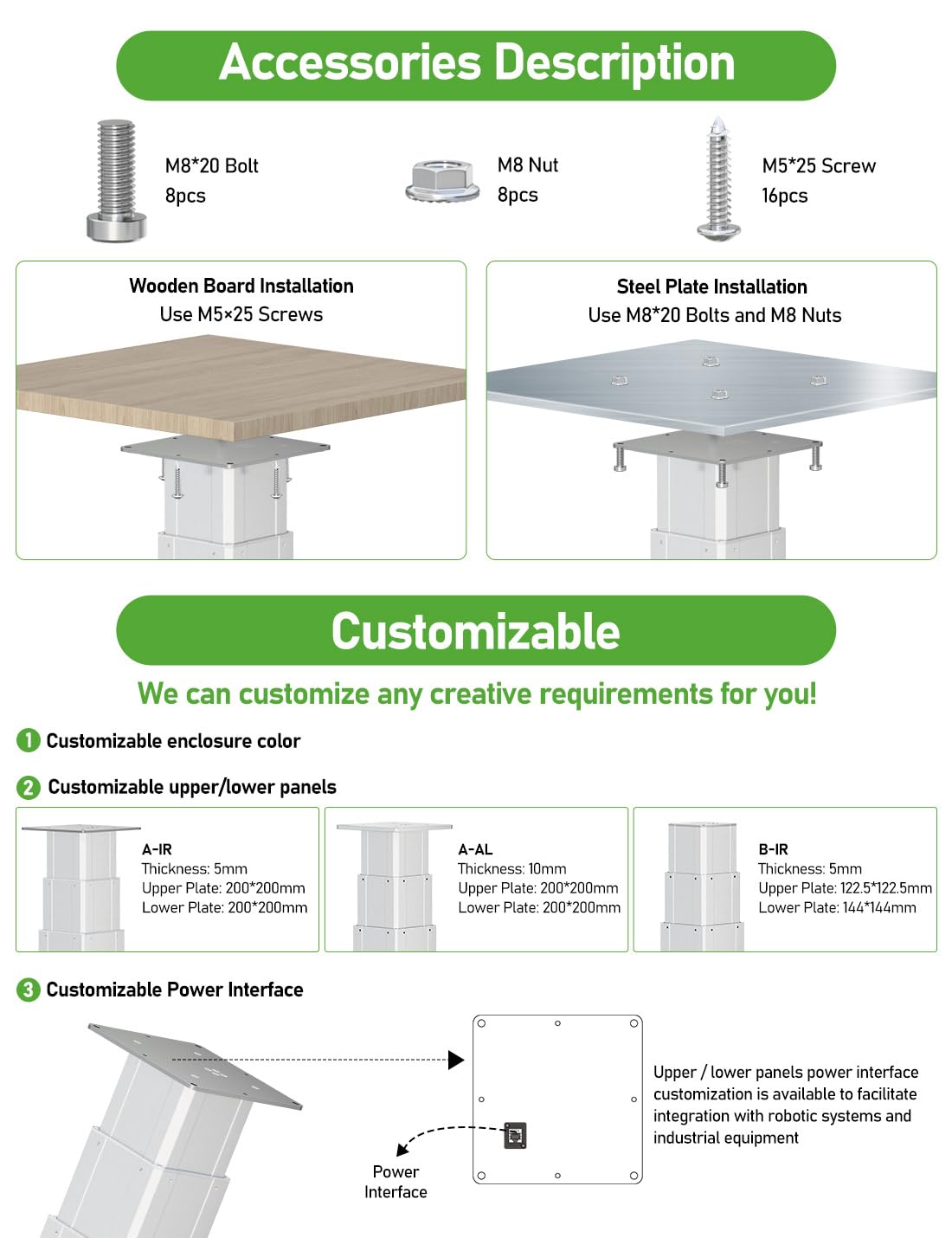 DIHOOL Electric Lift Table, Motorized Lifting Column, Heavy Duty 450Lbs, 23.2" to 53.3" Height Adjustable Table Leg, RV Telescoping Lifting Platform, Wireless Remote & APP Control