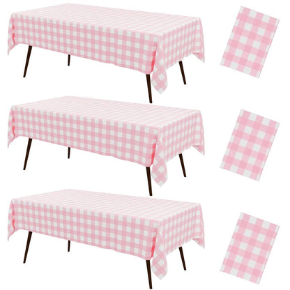 misaya 3 Packs Buffalo Disposable Table Cloth, 54 x 108 Inch Waterproof Plastic Tablecloth, Rectangle Pink and White Checkered Table Covers for Picnic, Birthday, Party