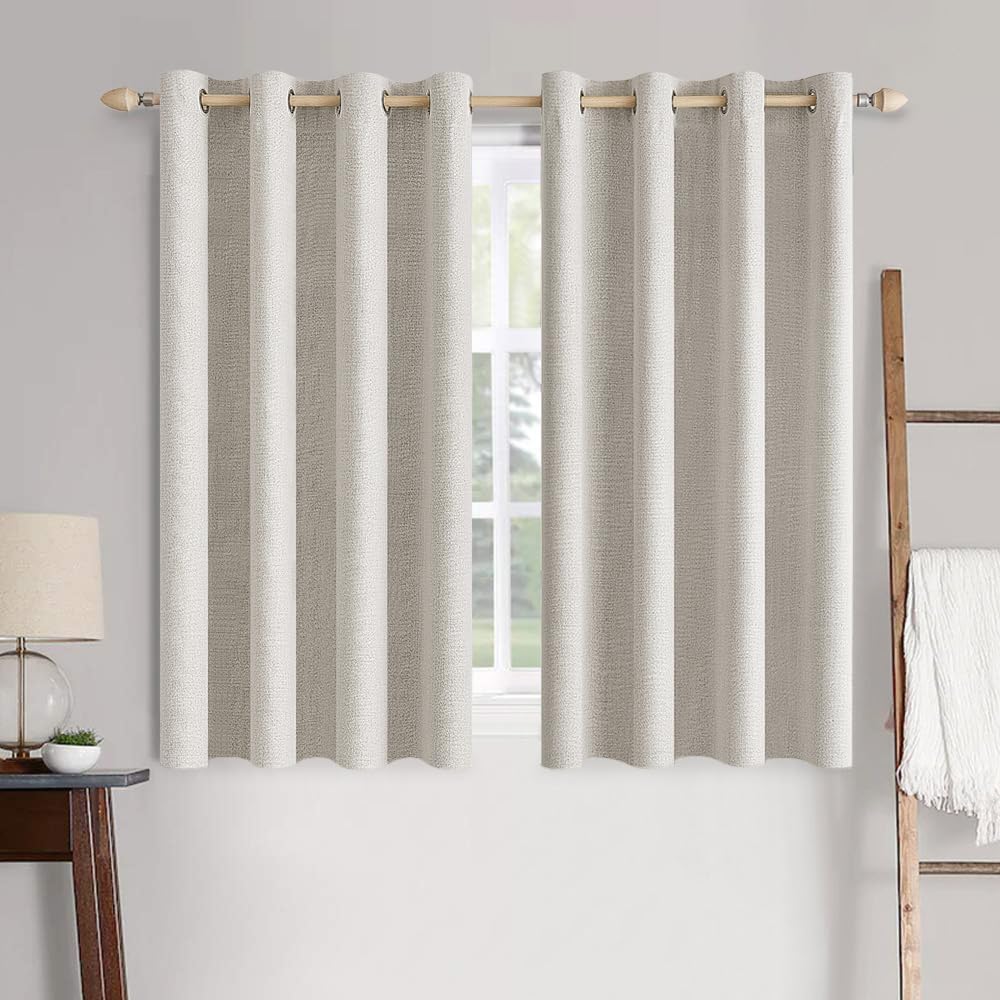 MIULEE Blackout Curtains - 100% Thermal Insulated Linen Textured Drapes | Cream White, 52 x 54 Inch (2 Panels)