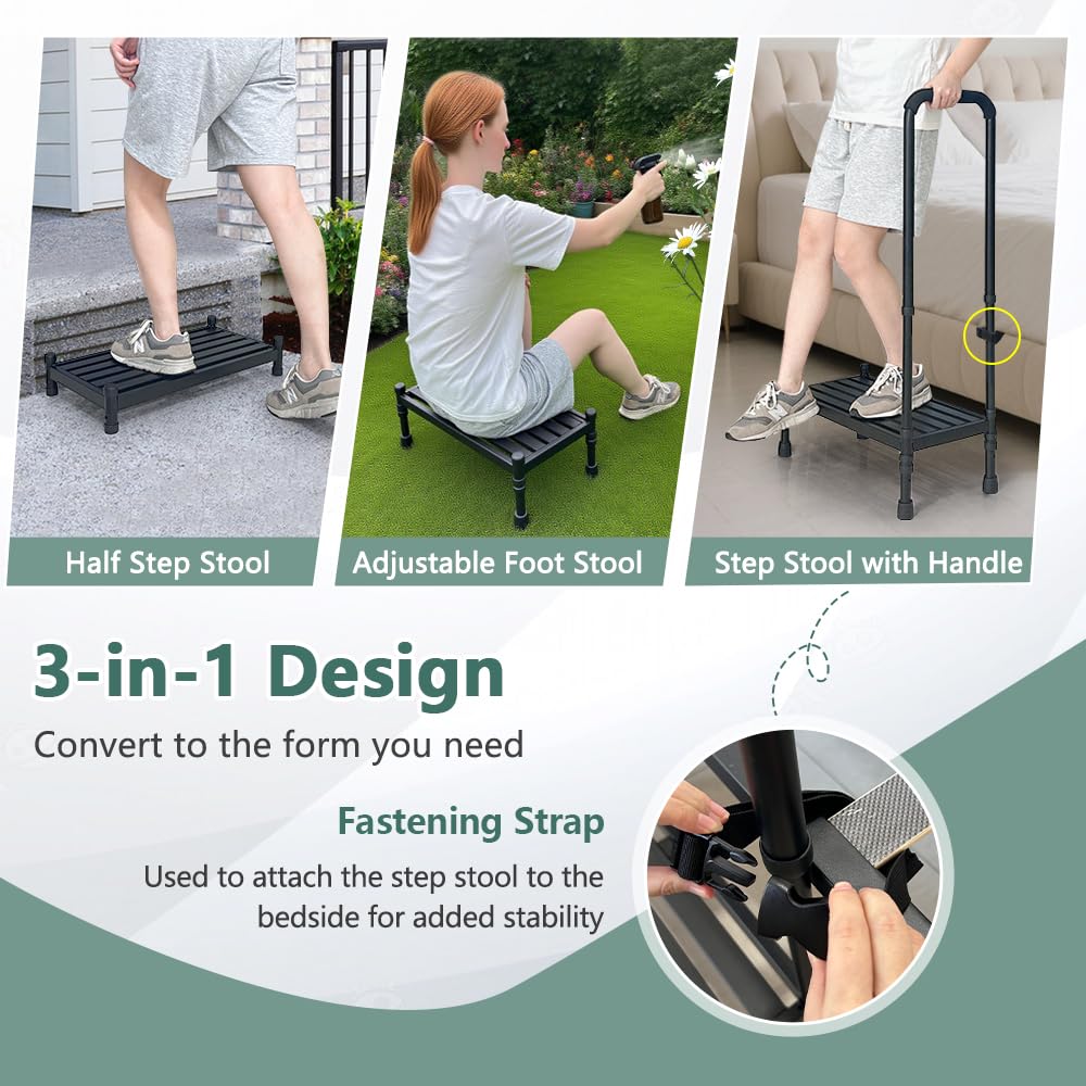 Car Step Stool with Handle for Elderly, Medical Handicap Step Stools with Handrail, Seniors Bed Steps for High Beds, Heavy Duty Metal Stepping Stool with Safety Step Platform, Vehicle Step Up Assist