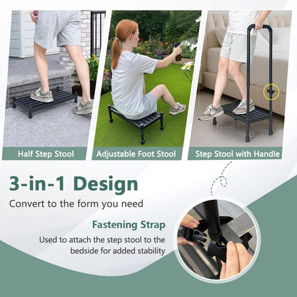 Car Step Stool with Handle for Elderly, Medical Handicap Step Stools with Handrail, Seniors Bed Steps for High Beds, Heavy Duty Metal Stepping Stool with Safety Step Platform, Vehicle Step Up Assist