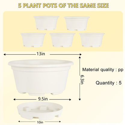 KPUVX 5 Packs 13 inch Plant Pot Modern Decorative Garden Pot with Saucer, Large planters for Outdoor Plants,Decorative Flower Pots