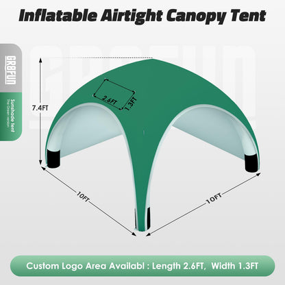 GR8FUN Inflatable Canopy Tent 10x10Ft Green, 2 Removable Sun Curtains & Air Pump Included, Portable Airtight Sun Shelter Canopy for Outdoor Events, Trade Shows and Promotions