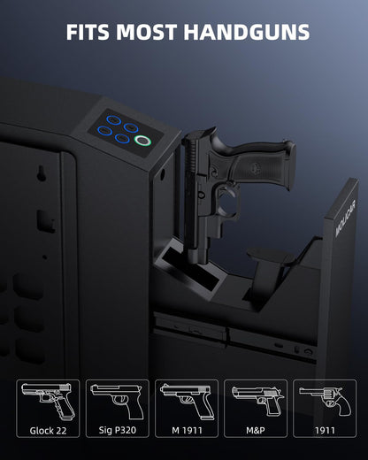 Biometric Gun Safe for Handgun Fingerprint 3 Ways Quick Access Slider Pistol Safe, Mounted Bedside Gun Lock Box for Nightstand, Bed, Desk, Wall, Dresser