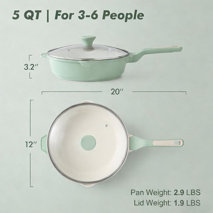 SENSARTE Nonstick Ceramic Skillet with Lid 12-inch/5QT, Non Toxic Deep Frying Pan, Saute Pan with Lid, Stay-cool Handle, Healthy Cooking Pot Dishwasher Safe, Induction Compatible, Green