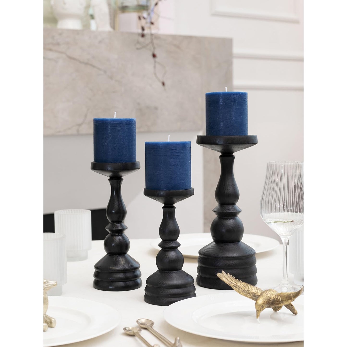 CANDWAX 3x3 Inch Dark Blue and Orange Pillar Candles Bundle - 3 Dark Blue and 3 Orange Candles - Unscented Decorative Candle - 6 Pack