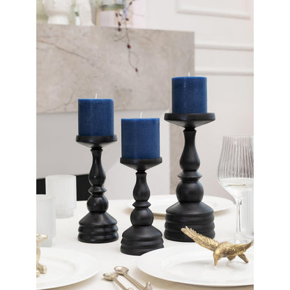 CANDWAX 3x3 Inch Dark Blue and Orange Pillar Candles Bundle - 3 Dark Blue and 3 Orange Candles - Unscented Decorative Candle - 6 Pack