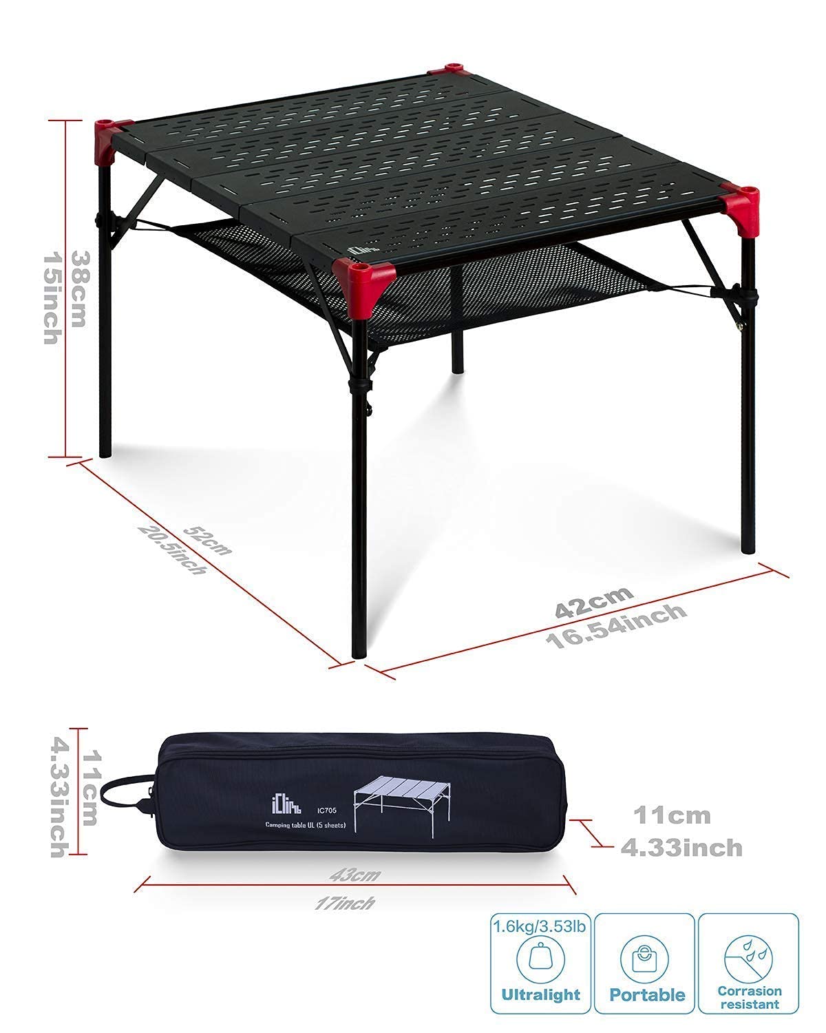 iClimb 2 Extendable Folding Table and 1 Pack Connecting Plates and 2 Lantern Hanger Bundle, Ultralight Compact for Many Person Camping Backpacking Beach Concert BBQ Party