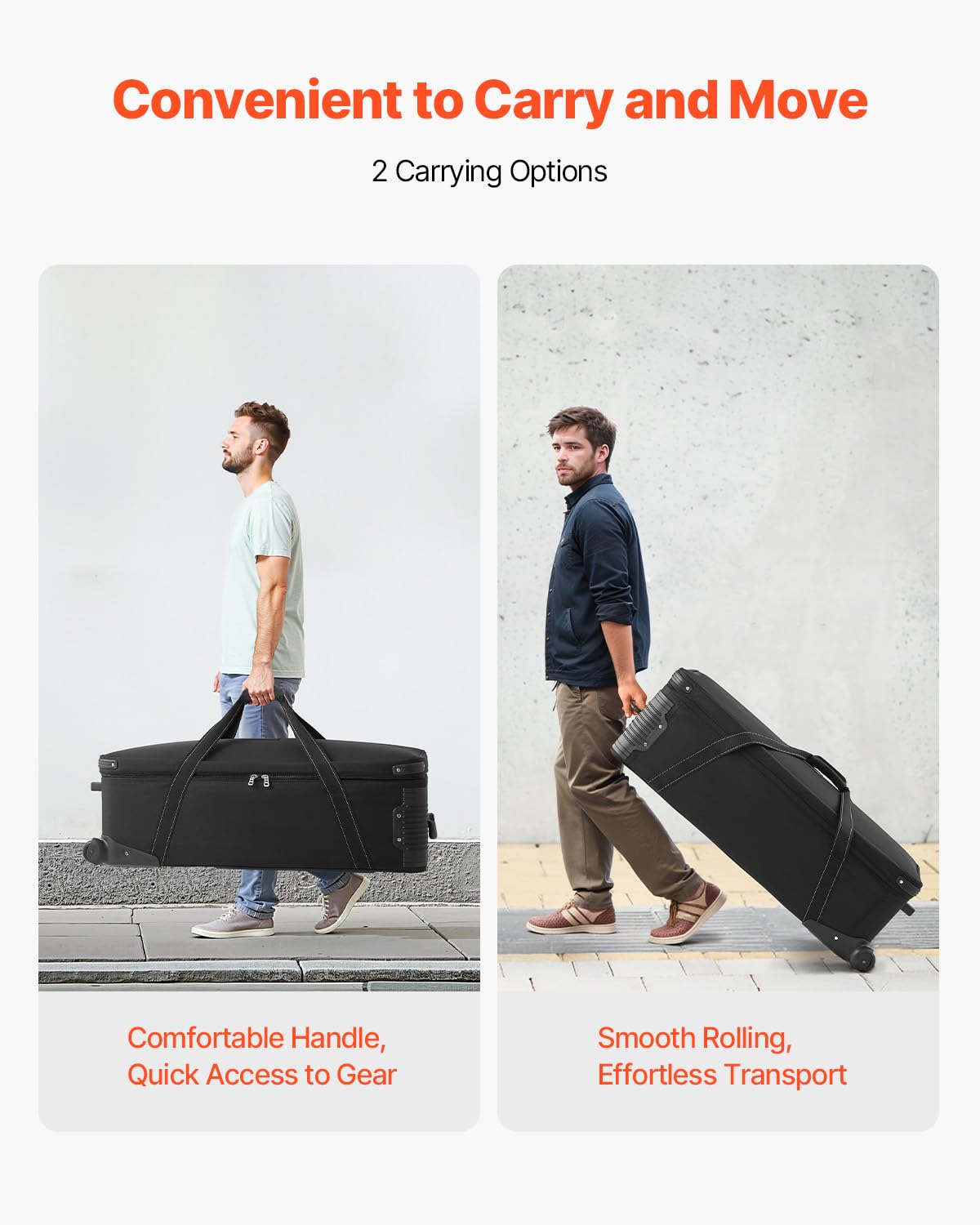 VEVOR Studio Equipment Trolley Case, 39.37 x 14.96 x 12.60 in / 100 x 38 x 32 cm, Rolling Camera Bag, Carrying Bag with Wheels Straps Padded Compartment Handle, for Light Stands, Tripods, Telescopes