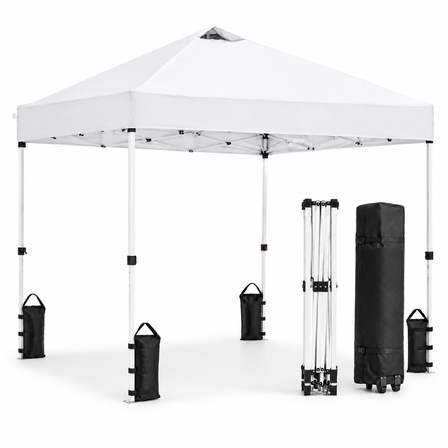 10x10 Pop Up Canopy Tent – One-Person Setup, Waterproof & UV-Blocking, Heavy-Duty Steel Frame, Wheeled Bag & Sandbags – Outdoor Shelter for Party, Camping, Beach, Outside Events (White)