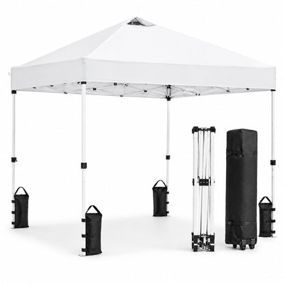 10x10 Pop Up Canopy Tent – One-Person Setup, Waterproof & UV-Blocking, Heavy-Duty Steel Frame, Wheeled Bag & Sandbags – Outdoor Shelter for Party, Camping, Beach, Outside Events (White)