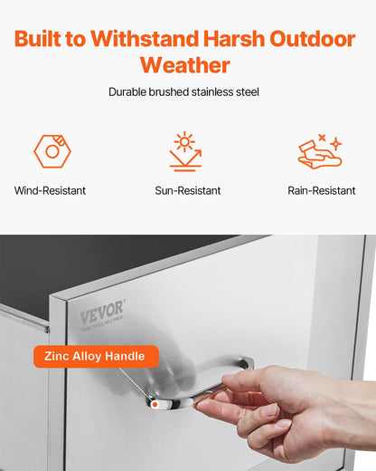 VEVOR Outdoor Kitchen Door Drawer Combo, 32.5"Wx21.7"Hx20.5"D, Access Door Double Drawers with Paper Towel Rack, BBQ Island Drawers with Stainless Steel Handles, 30.7"Wx20"Hx21"D Cutout Size