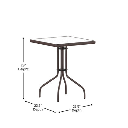 Flash Furniture TLH-0731SQ-017CBZ2-GG Lila 23.5'' Square Glass Table with 2 Metal Aluminum Slat Stack Chairs, Bronze