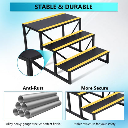 GarveeLife 3 Step RV Stairs with Handrail, Hot Tub Steps Metal with Non-Skid Tapes, Portable Stairs Steps for RV, Mobile Home Stairs Travel Trailers, Camper, Hot Tub, Ground-Pool for Indoor & Outdoor