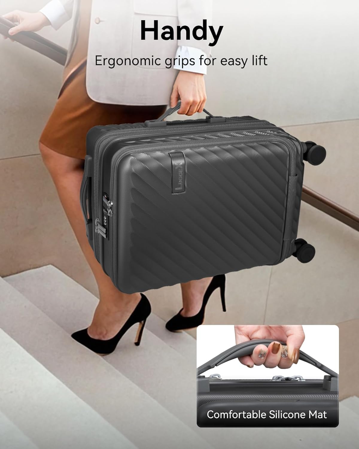 Carry On Luggage with Front Compartment and Cup Holder, KVF Expandable PC Hard Shell Suitcase with Front Pocket (FX-Plus, Midnight Blue, 2-Piece (20/Tote))