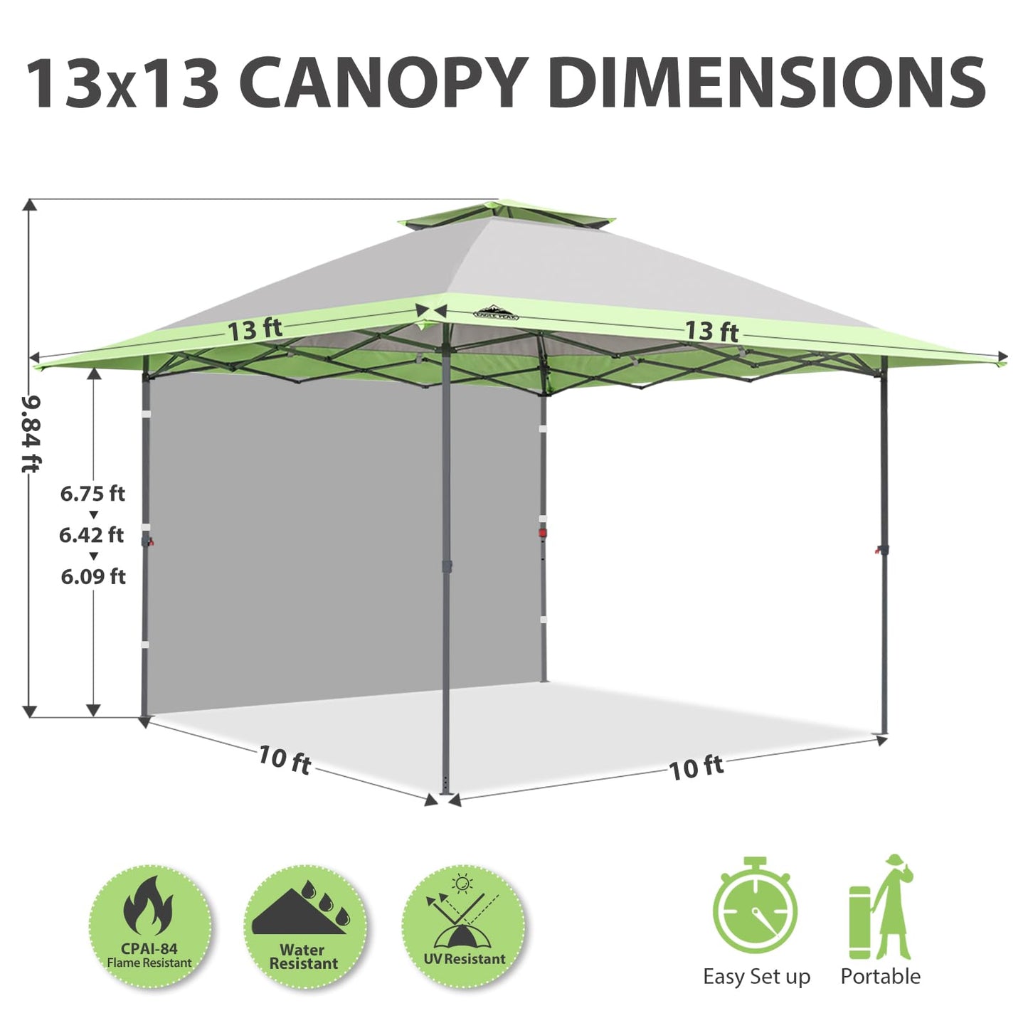 EAGLE PEAK 13x13 Pop up Canopy Tent w/One Wall, Instant Canopy Easy Set up Folding Shelter w/One Privacy Curtain, 169 Square Feet Sun Shade, Gray