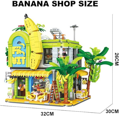 Banana Shop Building Blocks MOC Creative Fruit Store Architecture Toy Set with LED Light STEM Construction Toy Gift Idea for Adults &amp Teens(2165 PCS)