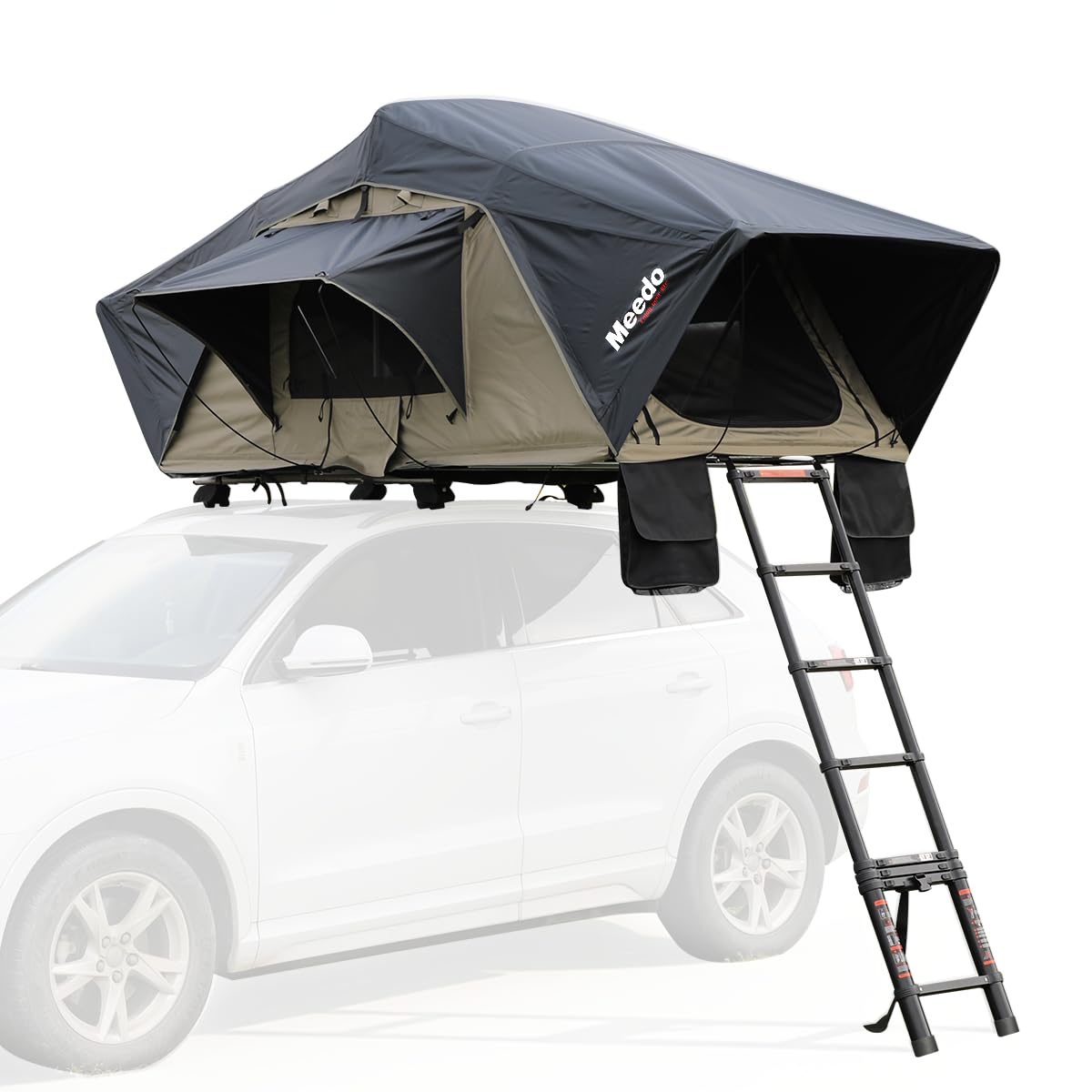 Meedo Apolle A86 M, Soft Shell Rooftop Tent, Fits 2 People, Made with Waterproof Material and a Rainfly-Fold Design, Clamshell Army Green Roof top Tent for Overlanding Hunting, Ladder Included