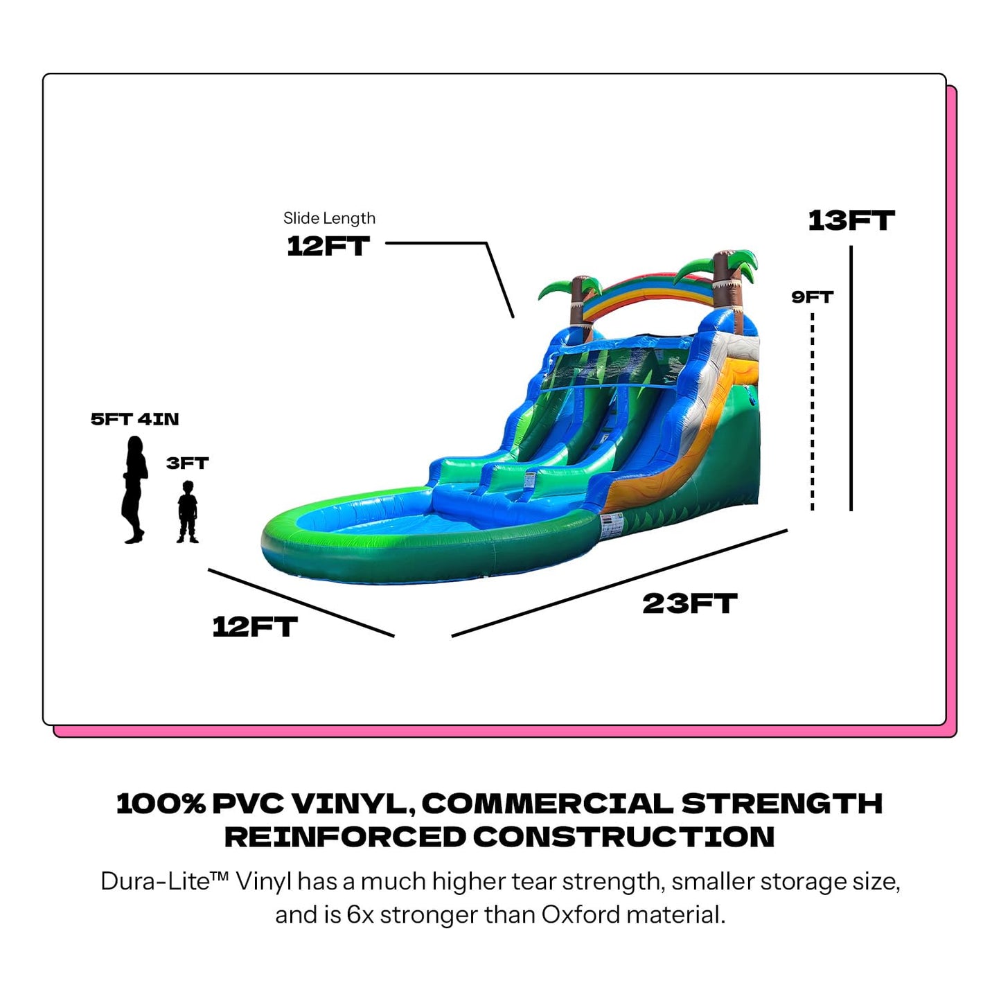 POP JUMP 13ft Tall Topical Inflatable Water Slide Dual Lane with Pool- 23ft Long, 100% PVC Vinyl, Commercial Reinforced, Backyard Summer Play, Wet/Dry Fun, Front Entry for Supervision, Includes Blower