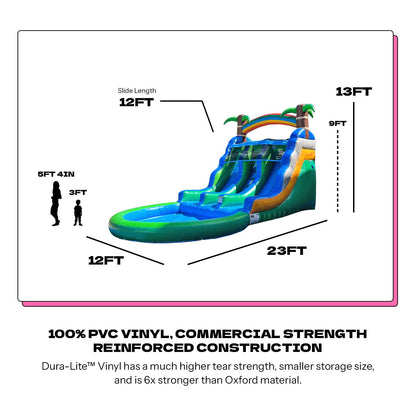 POP JUMP 13ft Tall Topical Inflatable Water Slide Dual Lane with Pool- 23ft Long, 100% PVC Vinyl, Commercial Reinforced, Backyard Summer Play, Wet/Dry Fun, Front Entry for Supervision, Includes Blower