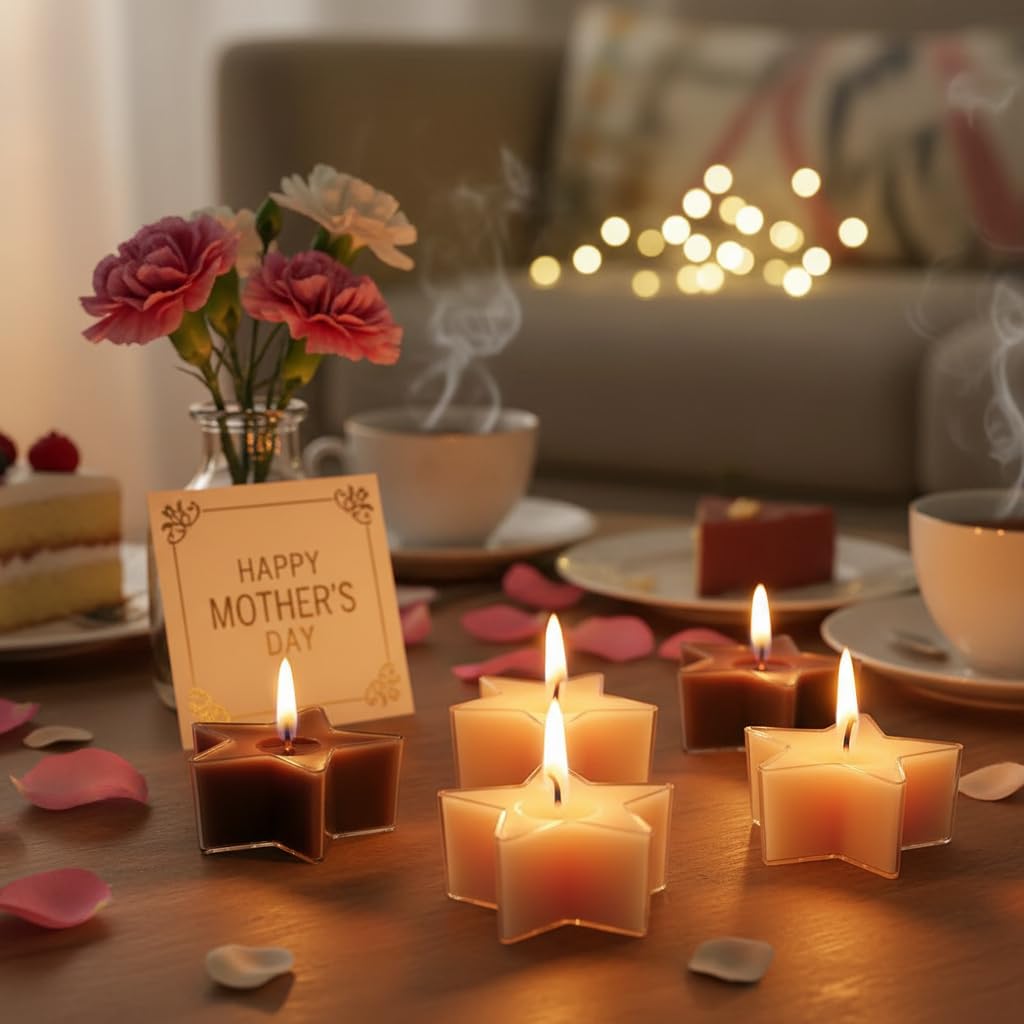 Earth Tone Star Tea Lights Set of 12, Coffee Scented Tealight Candles, Handmade Tea Candles, Long Burning Tealights for Romantic Wedding Home Decor Gift