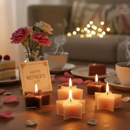 Earth Tone Star Tea Lights Set of 12, Coffee Scented Tealight Candles, Handmade Tea Candles, Long Burning Tealights for Romantic Wedding Home Decor Gift
