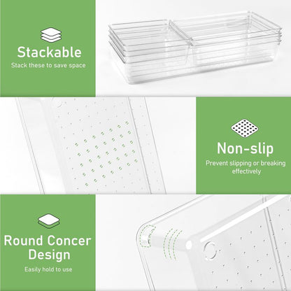 6 PCS Large Size Clear Plastic Drawer Organizer Tray, 12'' Acrylic Vanity Bathroom Drawer Organizers Trays, Desk Drawer Organizer Bins for Cosmetic, Makeup, Kitchen, Office Drawer Divider Organization