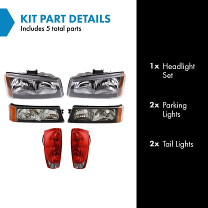 TRQ Lighting Kit for 2003-2006 Chevrolet Avalanche 1500/2500, Model LKA55981, Compatible with GM2502224/2257/3224/3257
